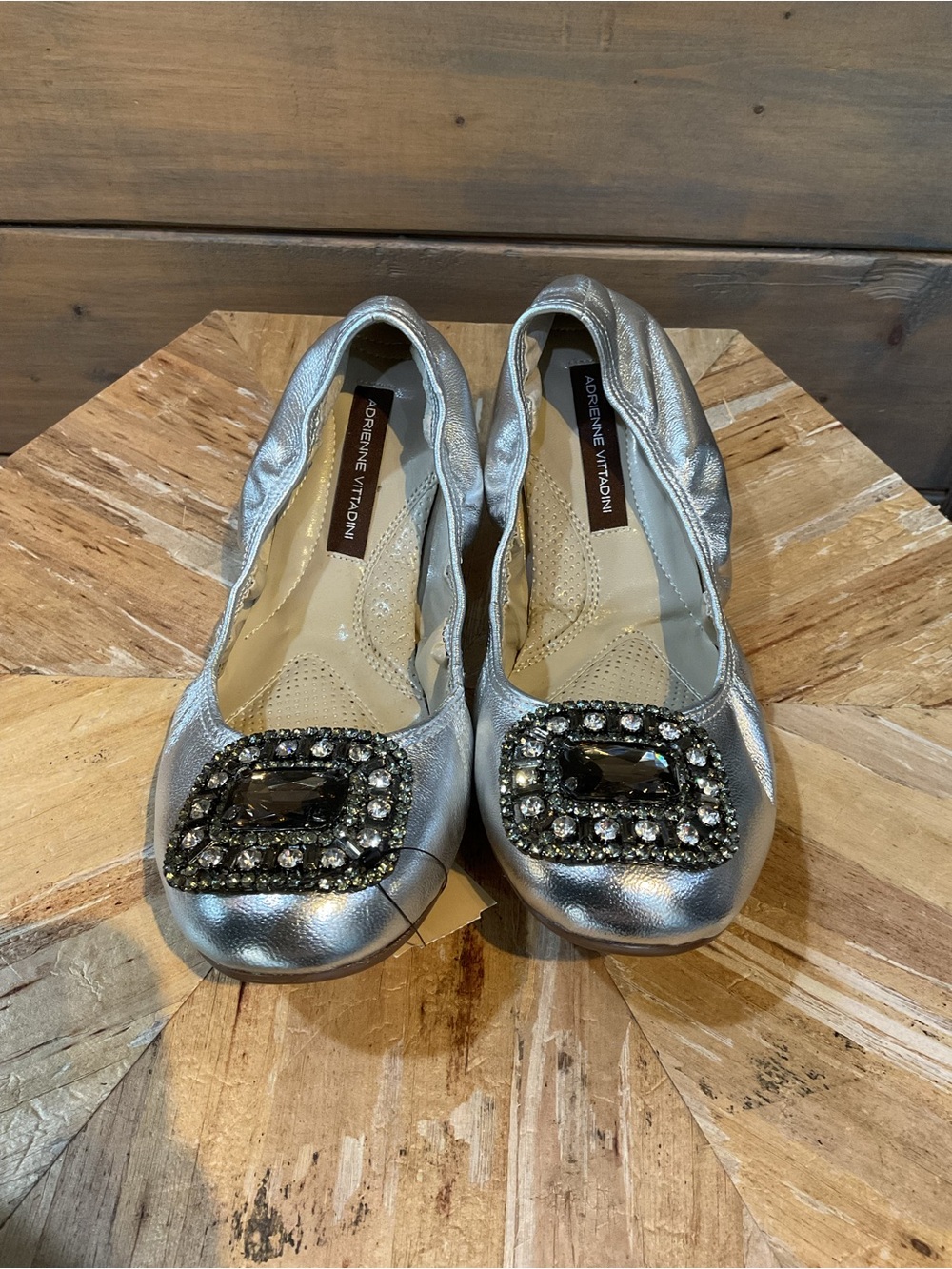 Adrienne Vittadini Metallic Silver Jeweled Ballet Flats